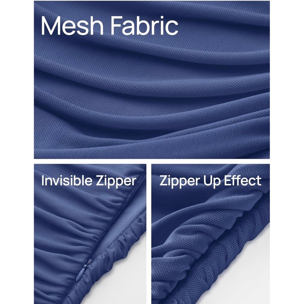 ZESICA Blue One Shoulder Ruched Mesh‎ Midi Dress Bodycon Cocktail L - Picture 5 of 15